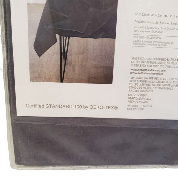 Linen Chambray Blue Tablecloth with Contrast Stitch Excalibur Studio 3B 52 x 70 - Picture 7 of 11